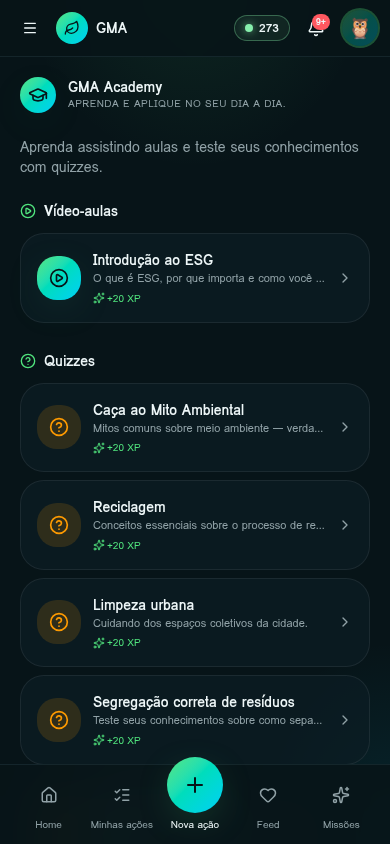 Galeria — tela Academy do app GMA