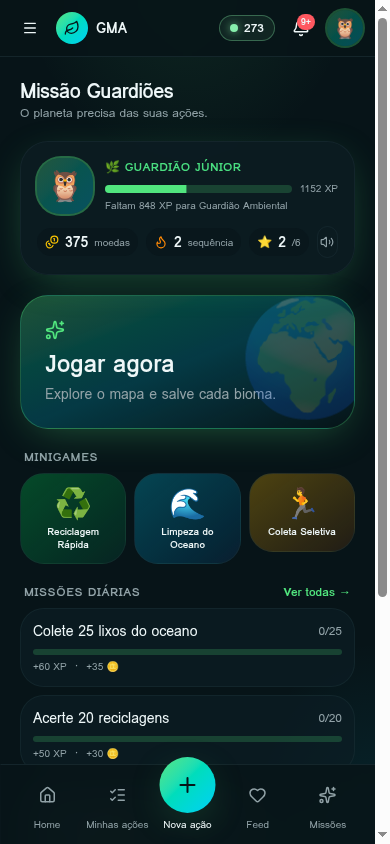 Galeria — tela Missão Guardiões do app GMA