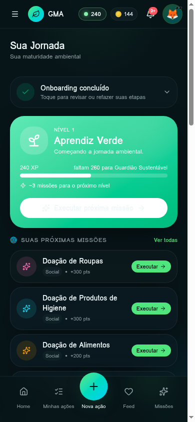 Tela Jornada & maturidade do app GMA