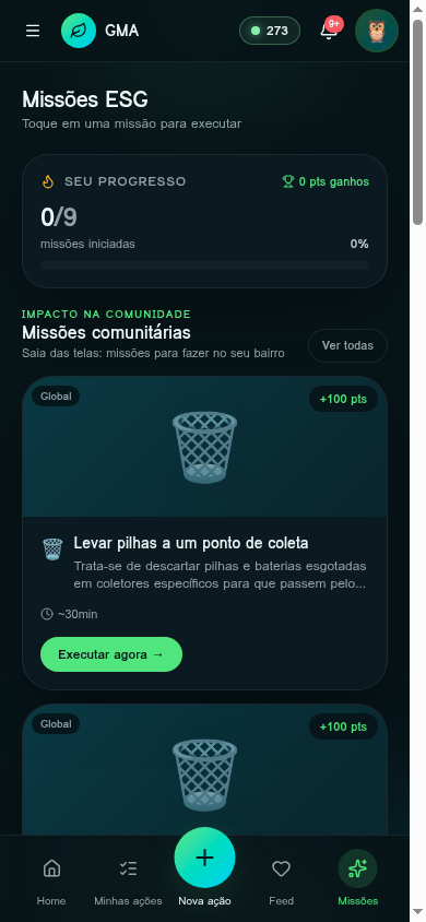 Galeria — tela Missões do app GMA