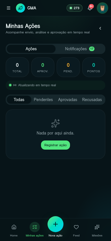 Galeria — tela Minhas ações do app GMA