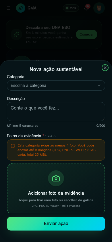 Galeria — tela Nova ação do app GMA