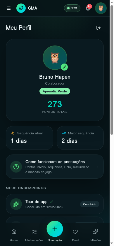 Galeria — tela Perfil do app GMA