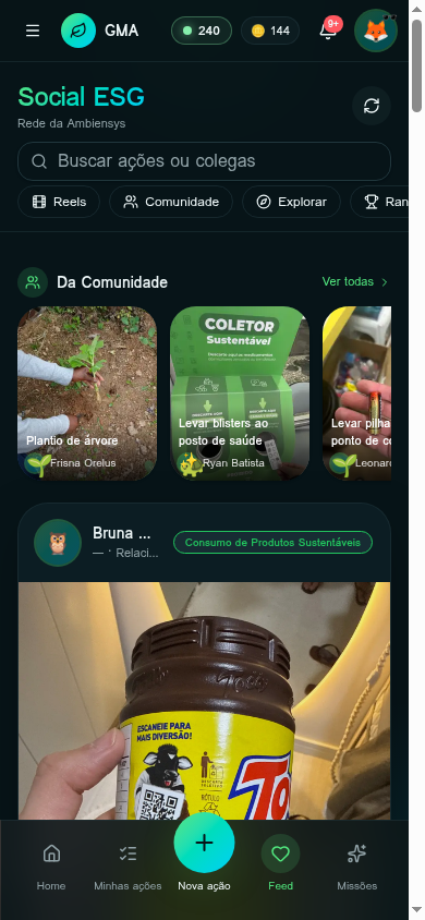 Tela Social do app GMA